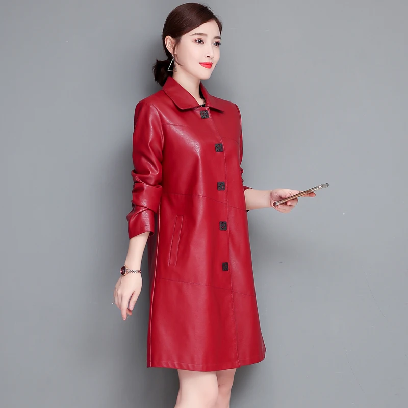 Женский Длинный Тренч из искусственной кожи черное пальто с капюшоном верхняя