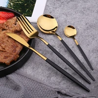 4pcs black tableware cutlery set knife tea dessert spoon dinner fork gold stainless steel utensils kitchen household dinner war