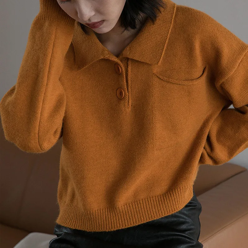 

Knitted Sweaters Women Pullover Long Sleeve Top Korean Fashion Solid Color Oversized Buttons Fall Sweaters Sueters De Mujer