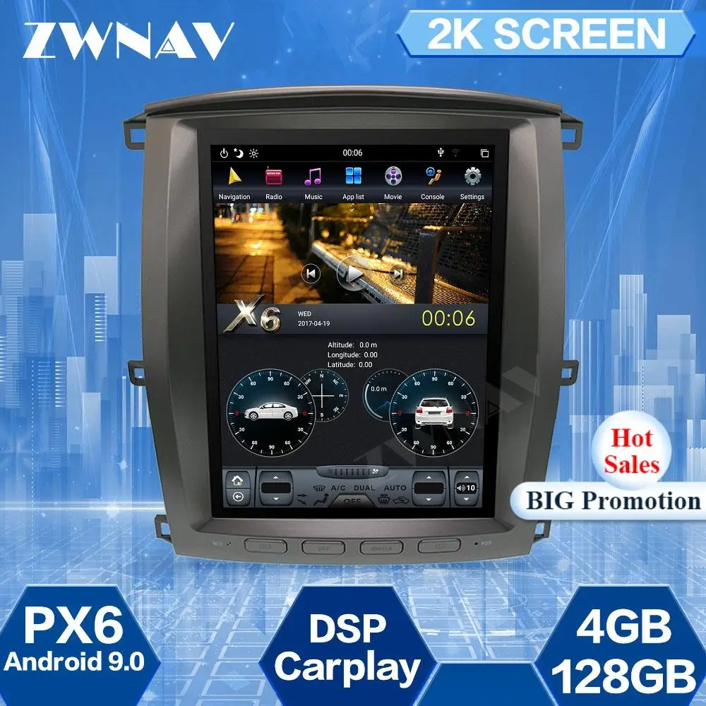

Tesla Style Screen Android 9 Car Multimedia Player For Toyota Land Cruiser LC100 For Lexus LX470 GPS Navi Radio Stereo Head Unit