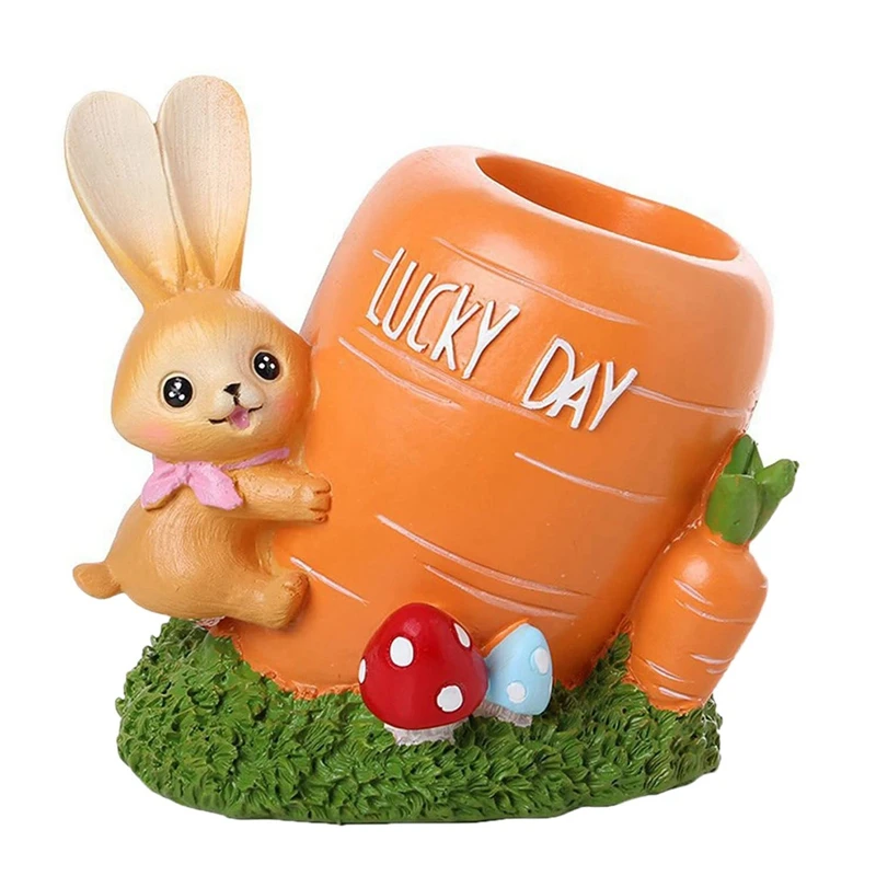 

Rabbit Carrot Resin Pen Holder Pencil Holder for Desk Organizer Cute Bunny Office Stationery Stand Storage Box