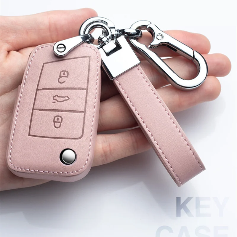 

Leather Car Key Case For VW Magotan Polo Golf Passat B8 Beetle Caddy T5 Up Eos Tiguan Skoda Superb A7 A5 SEAT Leon Altea Flip