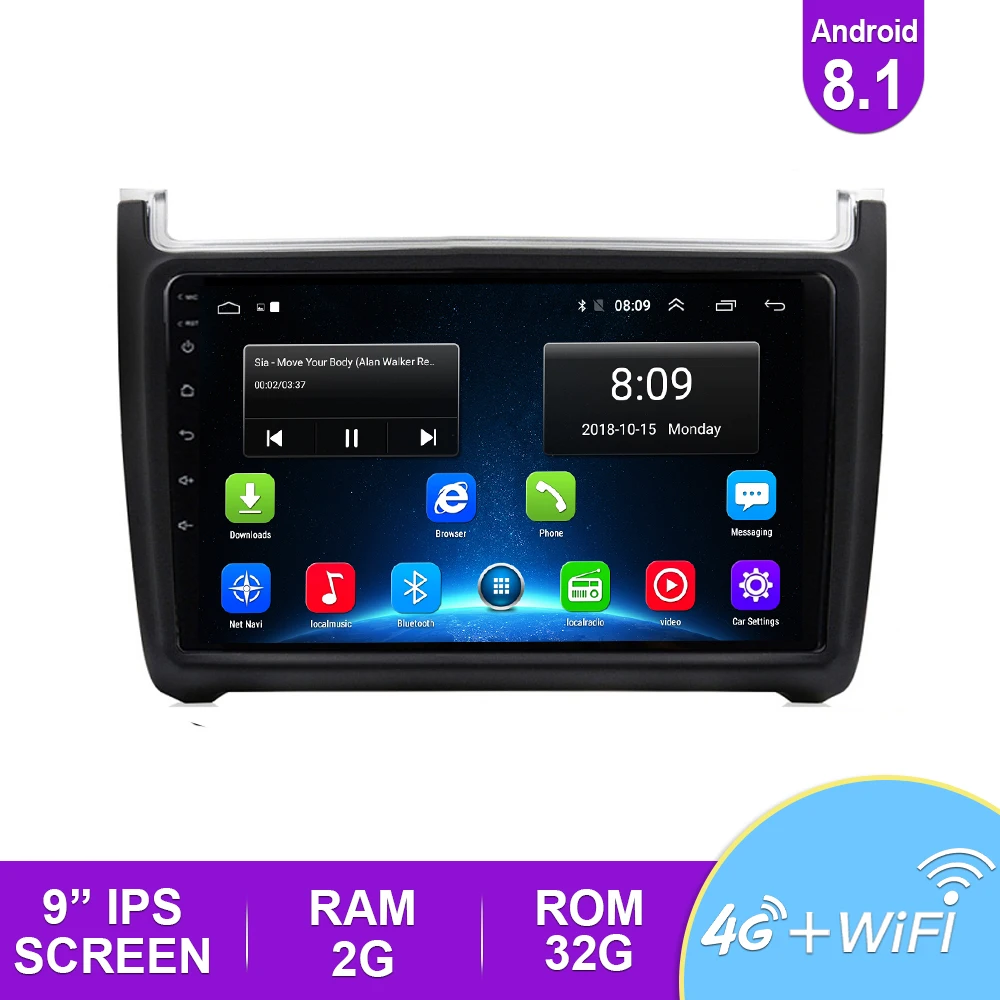 Автомагнитола 9 ''IPS 2din Android 8 1 для VW POLO 2008 2009 2010 2011 2012 2013 2014 2015 Ca мультимедиа видео
