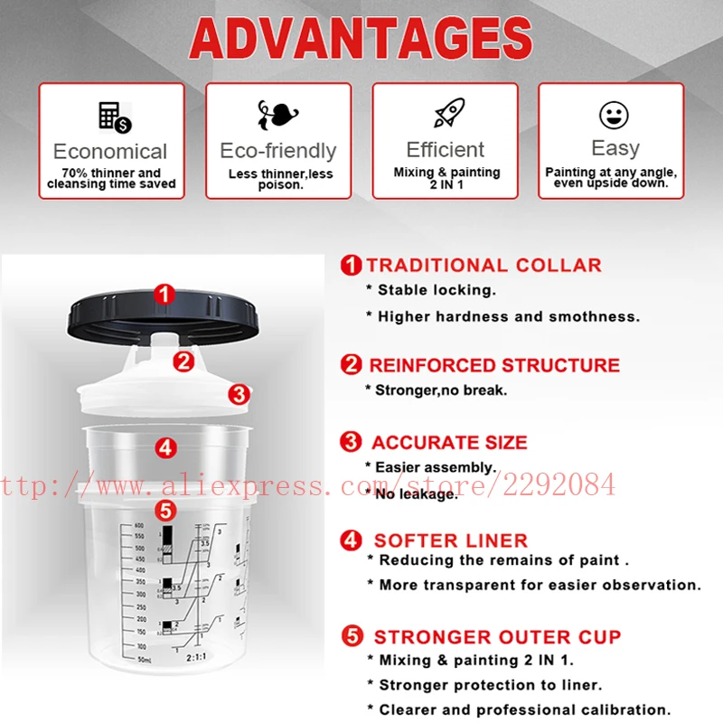 10 Uds pistola de pintura mezcla Copa PPS tipo H/O taza Spray pistola tanque pps tanque 160/400/600/800ml desechables pintura taza
