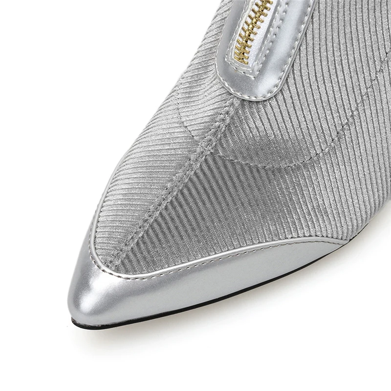 Новинка 2019 года Модные женские ботинки сапоги из флока на молнии высоком каблуке