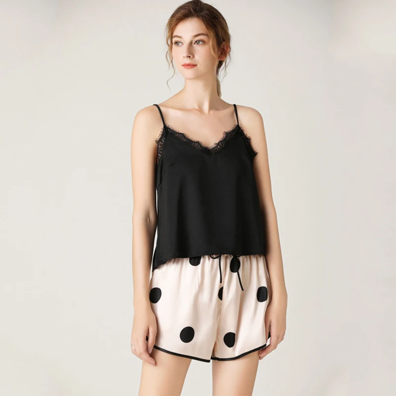 Sleepwear Female Summer Sexy Lace V-Neck Sling Printed Shorts Loose Homewear Women Pajama Sets Two-Piece 213906