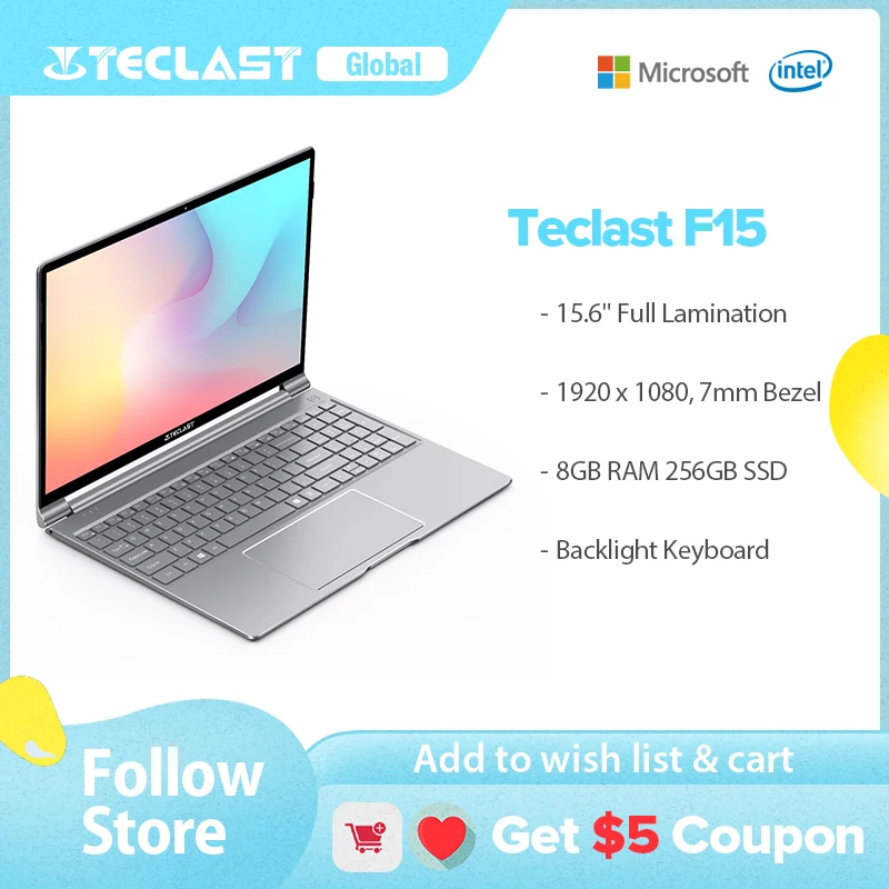Teclast F15 ноутбук на Windows 10 15,6 ''клавиатура с подсветкой 1920x1080 FHD Intel Gemini Lake N4100 8 Гб Оперативная память 256GB SSD Тетрадь - изображение