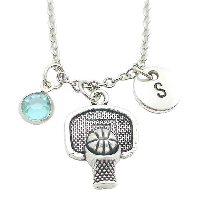 

Basketball Hoop Creative Initial Letter Monogram Birthstone Necklace Fashion Jewelry Women Christmas Gifts Accessories Pendants