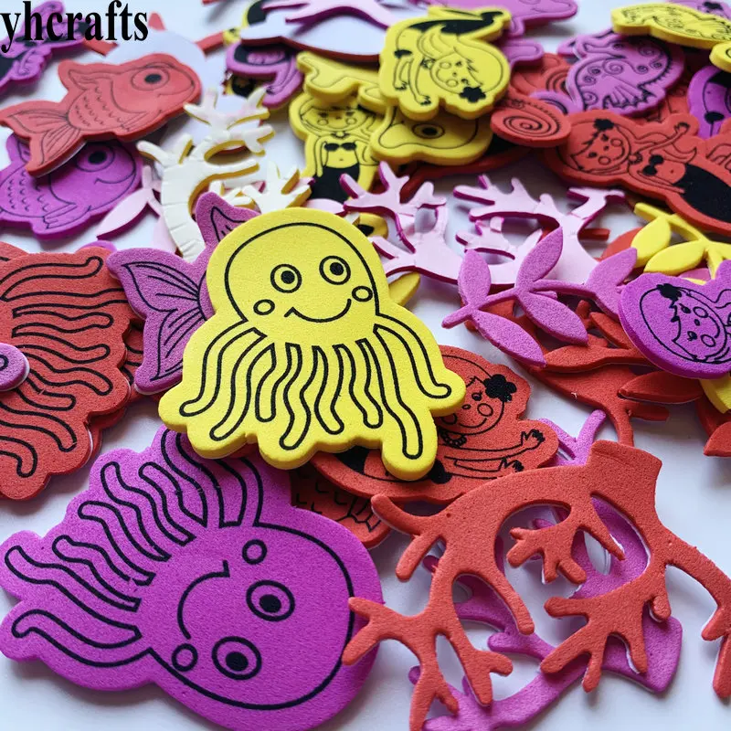 50PCS(1bag)/LOT.Mermaid sea world ocean animal foam stickers Summer crafts.Early educational DIY.kindergarten craft.OEM whole | Игрушки и