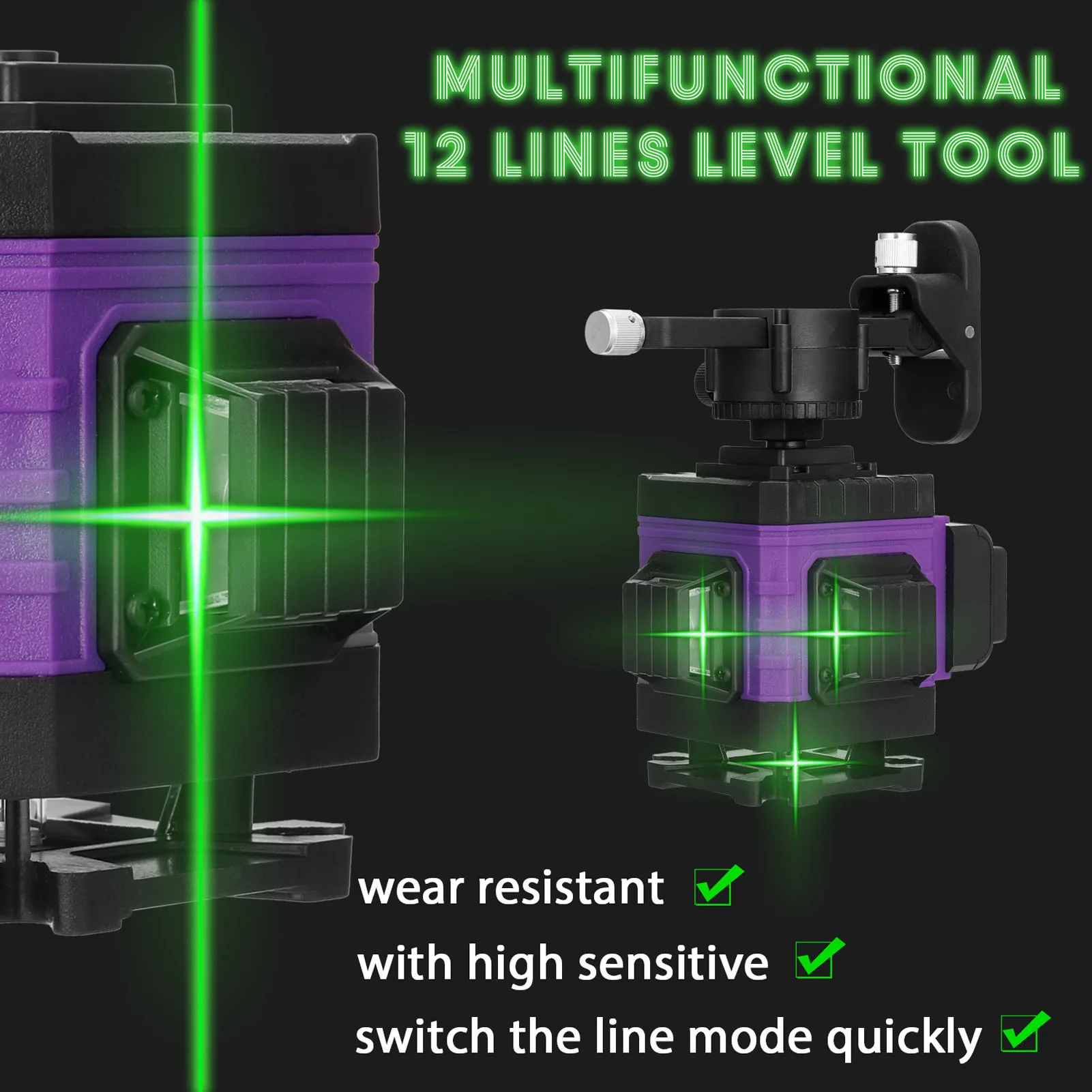 

Multifunctional 12 Lines Laser Level Tool Vertical Horizontal Lines with 3° Self-leveling Function