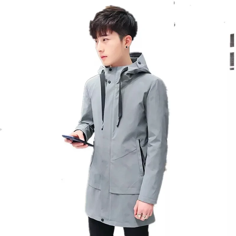 

New young man medium long jacket autumn and winter coat man windbreaker