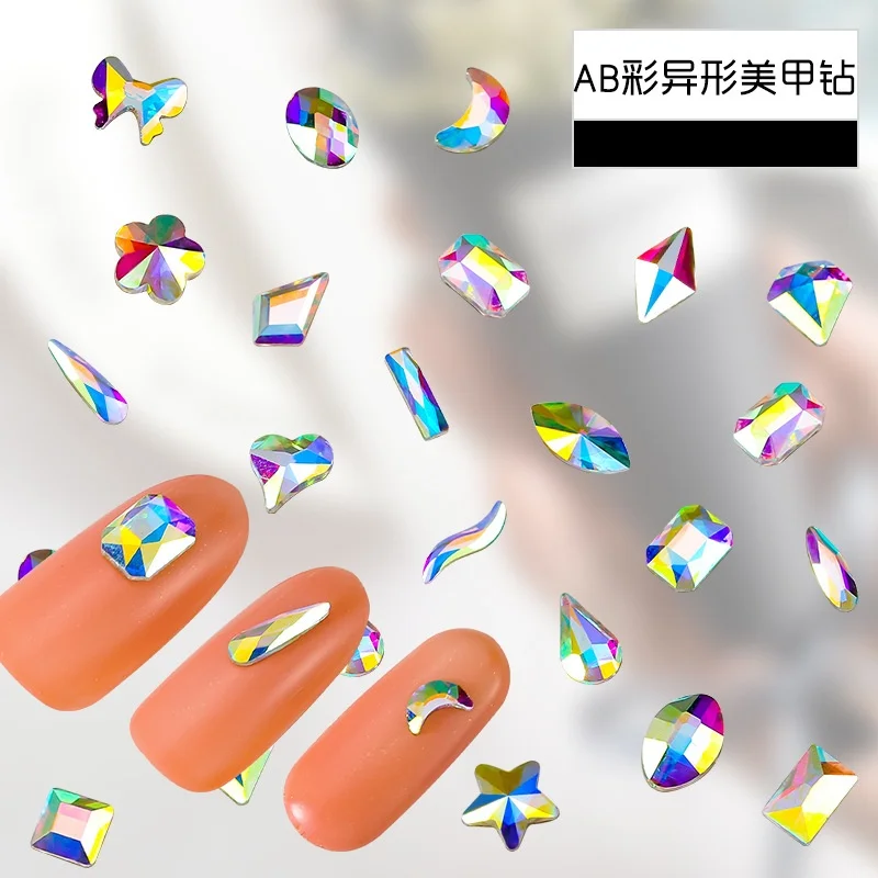 

20 Stuks Verschillende Ontwerp Rhinestone Diamond Platte Bottomcrystal Ab Rhinestone Glitter Glas Crystal 3D Nail Art Decoratie