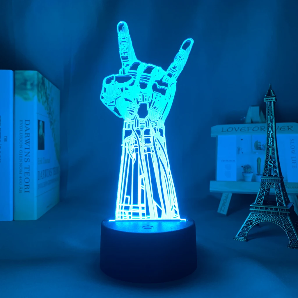 

3d лампа в стиле панк для спальни, Декор, ночной светодиодный светильник, меняющий цвет, сенсорный датчик, акриловый светодиодный ночник «Джонни сильверhands», подарок