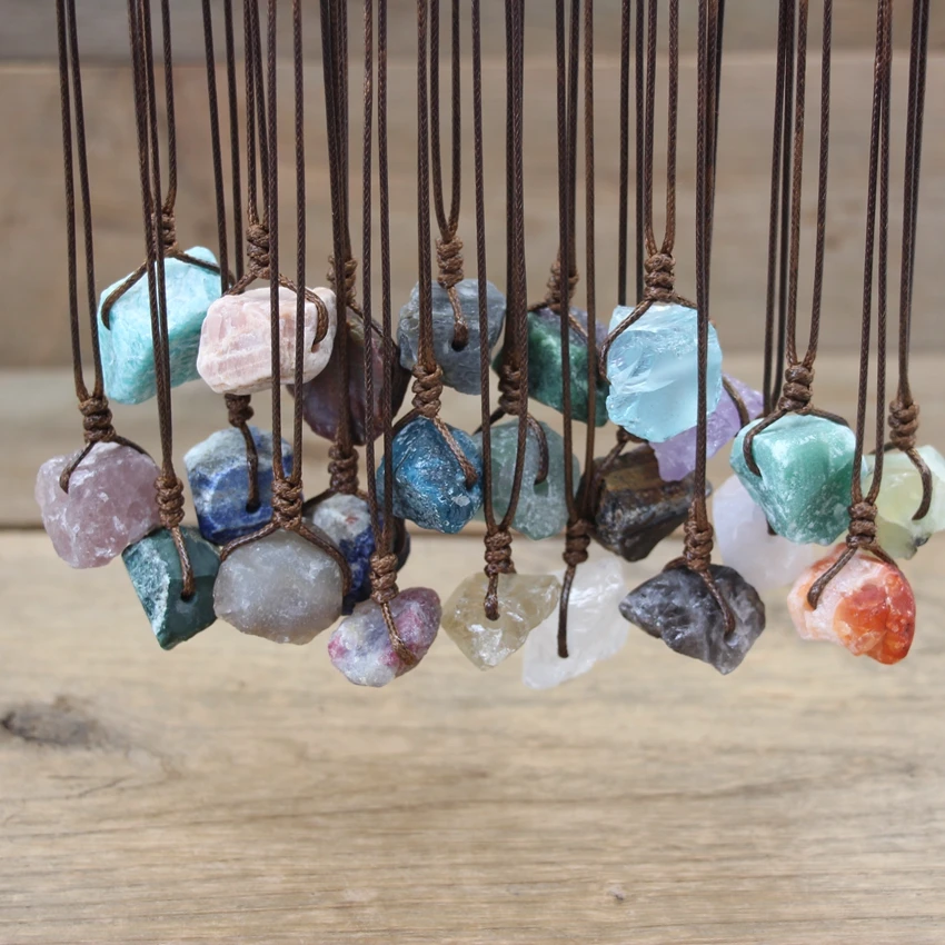 

Healing Reiki Raw Stone Mineral Pendants Necklace,Natural Crystal Fluorite Rose Quartzs Tourmaline Agates Apatite Jewelry,QC3014