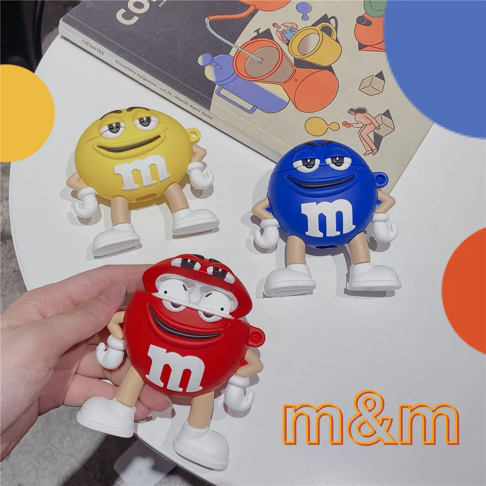 

Cute candy Cartoon Funny M Chocolate Beans Wireless Bluetooth Earphone Case For Apple AirPods 2 1 Pro 3D Soft Silicone cover