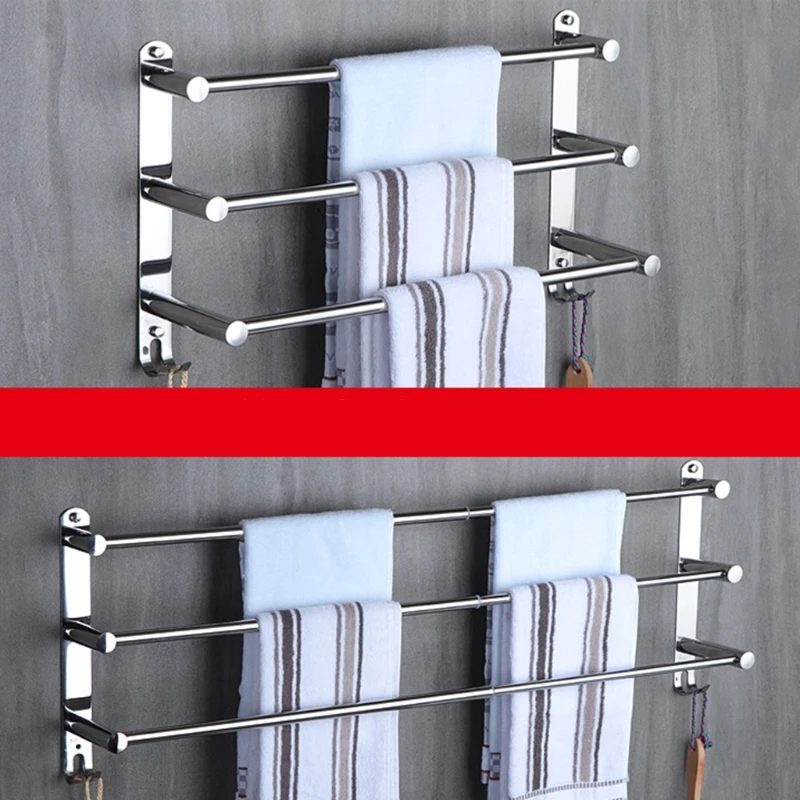 

Stretchable Adjustable Stainless Steel Towel Bar 3-Tier Flexable Bathroom Rack Wall-Mounted Hand Towel Dish Cloths Hanger Holder