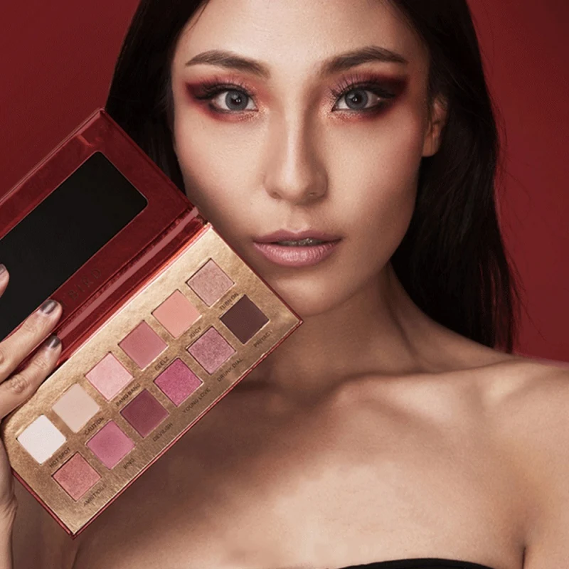 Палетка теней для век с эффектом пламени вишни 12 цветов пигментом устойчивые к