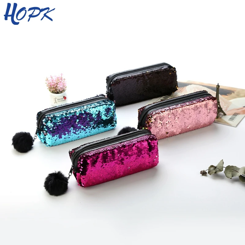 Милый Блестящий большой чехол для карандаша с блестками канцелярские