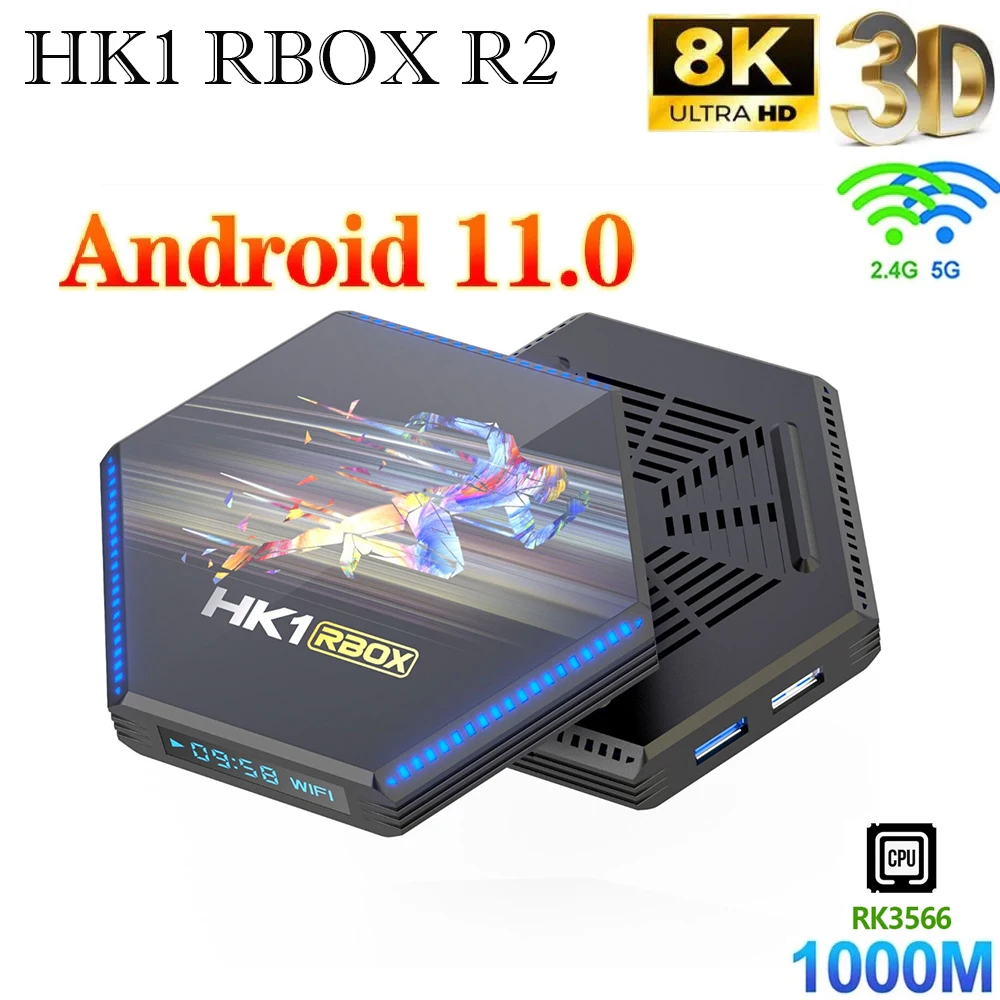 

Приставка Смарт-ТВ HK1 RBOX RK3566, Android 11, 2,4 ГГц/телефон, Wi-Fi, 8 ГБ, DRR4, 64 ГБ, 8K, приставка android TV, светодиодная подсветка, медиаплеер Google Play