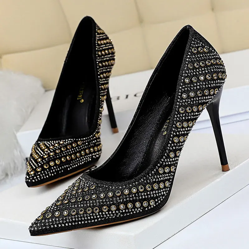 Женская обувь женские туфли лодочки с заклепками Стразы Туфли на высоком каблуке