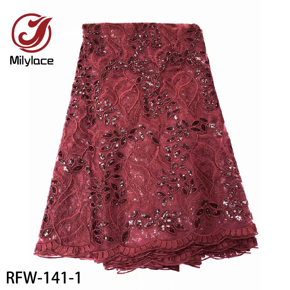 

African Lace Fabric Embroidered Sequin Lace Fabric 5 Yards High Quality French Tulle Lace Fabric for Women Dress RFW-141