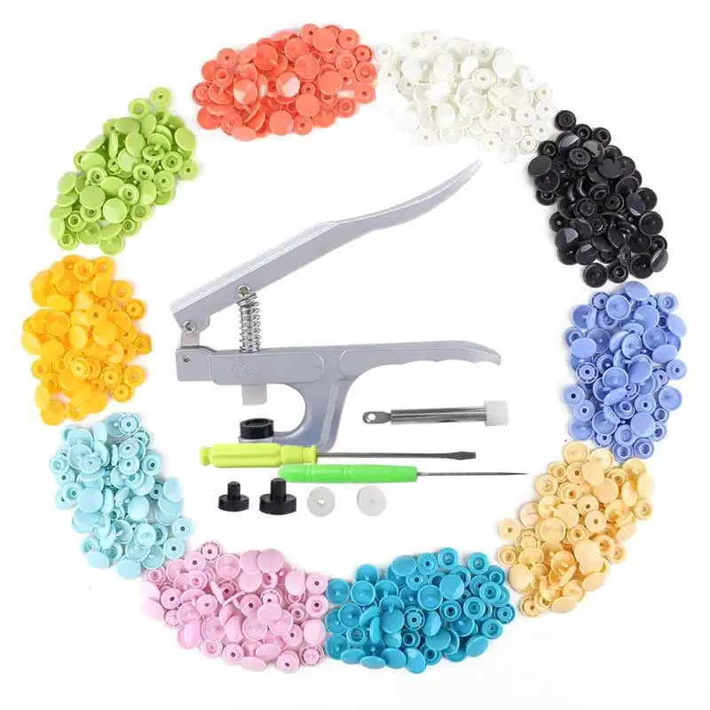 

Hand Press Plier + 150pcs 1.2cm Plastic 15 Colors Snap Fastener 4-Part Buttons Set KSI999
