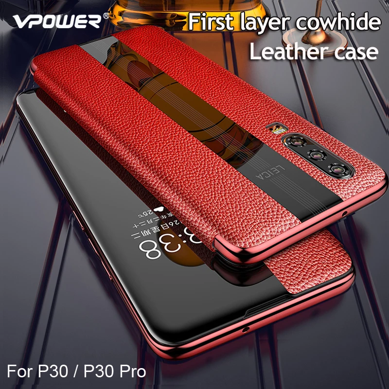

Huawei P30 Pro Genuine Leather Case Vpower Luxury Smart View Window Leather Flip Cases For Huawei P30 / P30 Pro Phone Covers