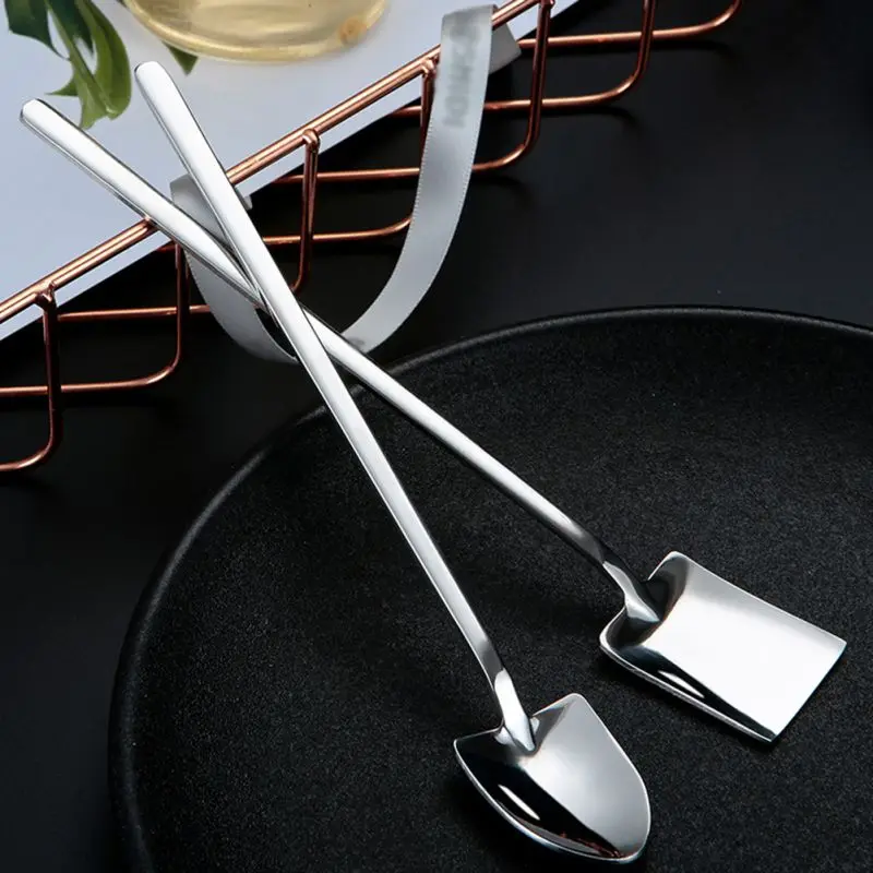 

Stainless Steel Ice Cream Coffee Spoon Shovel Shape Shell Tea Spoons 2 Options Afternoon Tea Dessert Long Handle Spoon