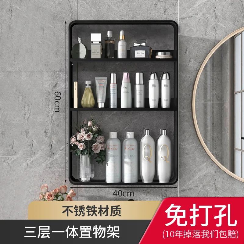 bathroom shelf wall mounted perforated black toilet supplies above storage cabinet storage rack shampoo cosmetic kitchen shelf free global shipping