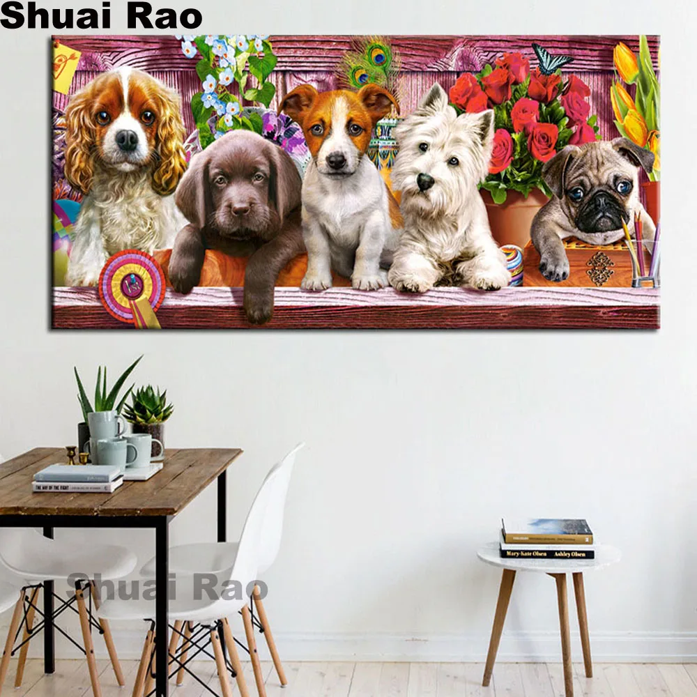 

100x50cm 5d diy diamond painting dogs family 3d Diamond mosaic full square round resin Animal flowers New arrivals sale,