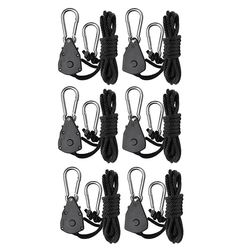 6Pcs 1/8 Inch Heavy-Duty Adjustable Growth Light Ratchet Rope Hanger, Used for Gardening of Growing Lamps
