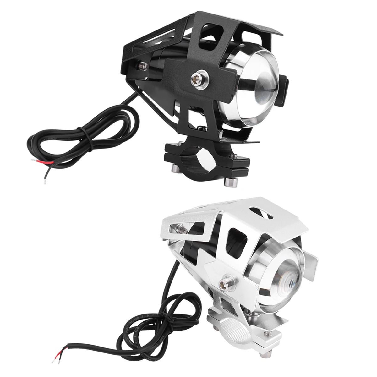 

2 pcs Silver Black12V-80V 15W Aluminum Alloy U5 LED Headlight Driving Fog Light Spot Lamp fit For Most Motorcycle Motocross