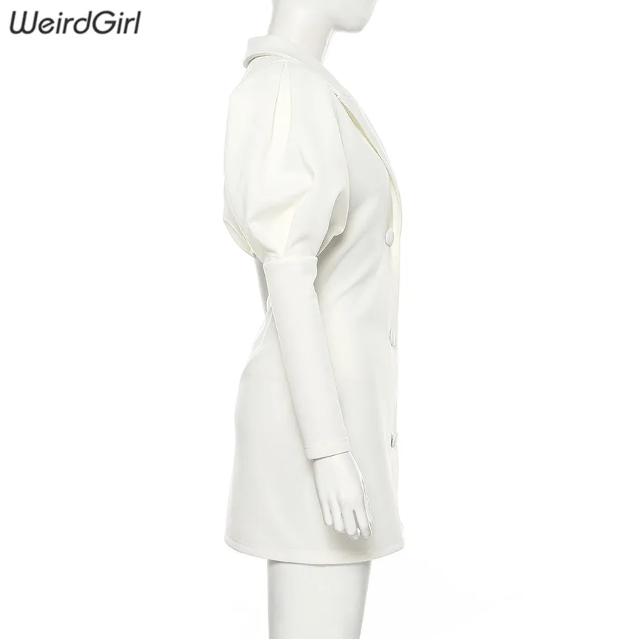 Weirdgirl, женское элегантное платье, сексуальное, v-образный вырез, длинный рукав, однобортное, для девушек, мини платье, новинка, Осенние, вечерние, для ночного клуба, уличная одежда