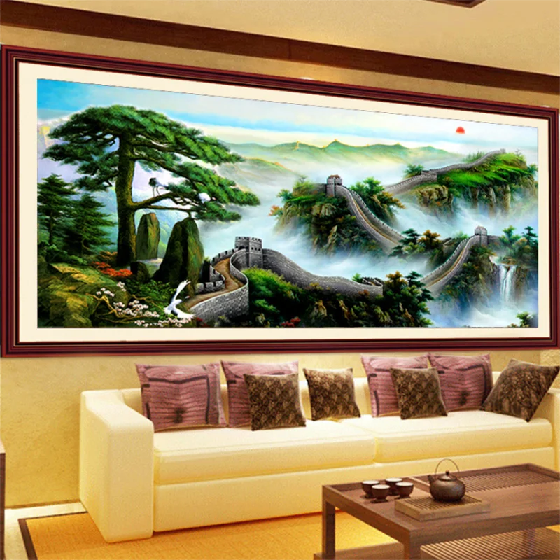 Алмазная картина сделай сам Великая китайская стена сосна восходящее солнце