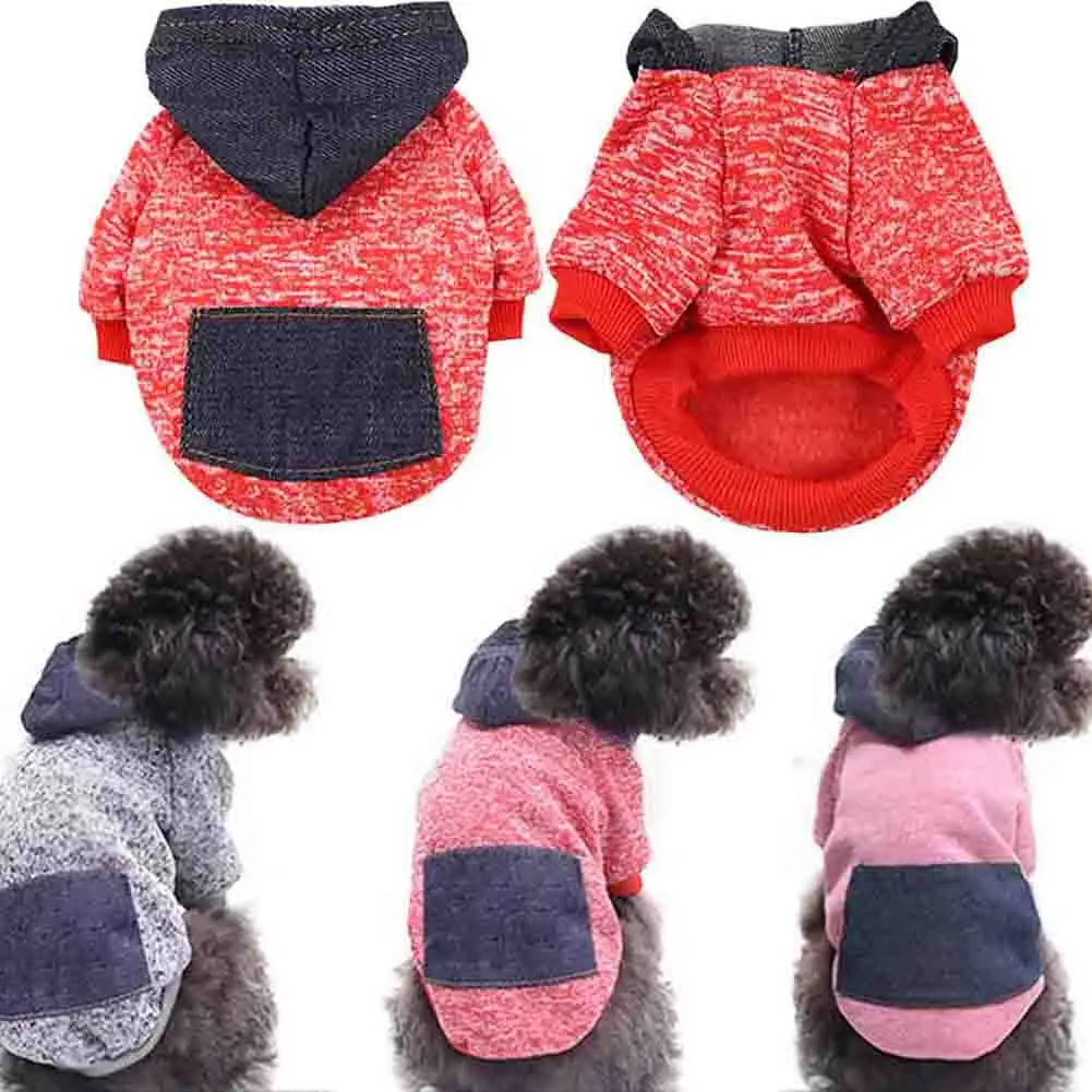

Winter Dog Clothes Thick Needle Denim Pocket Wool Hoodies Sweater Cat Pet Coat XS/S/M/L/XL/XXL Pet Sweatshirt Dog Sweater