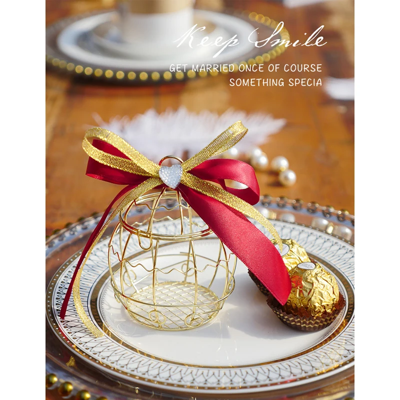 

20 Pieces Golden Metal Retro Bird Cage Bell Candy Box Wedding Party Gift Bag Baby Shower Events Supplies