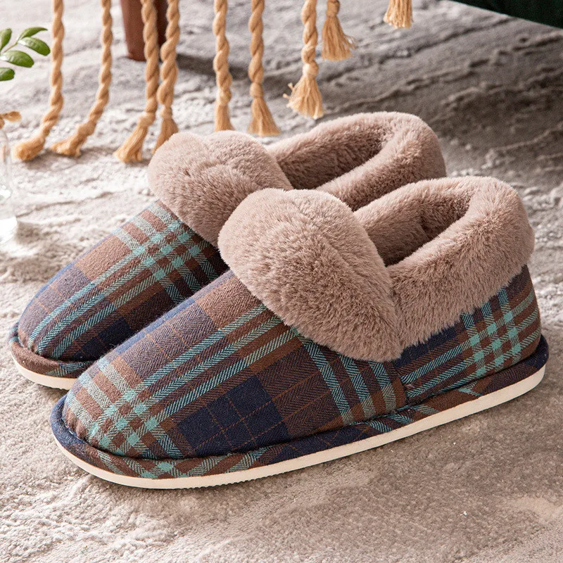 

Winter Women House Furry Bedroom Home Slippers Soft Fur Warm Shoes Slip on Flats Female Slides Lattice Plush Indoor Fashion