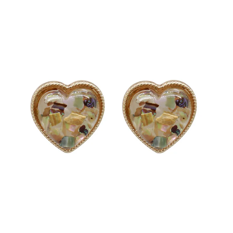 

Resin Round Heart-shaped Ellipse Stud Earrings for Women Boho Gold Shell Geometric Alloy Earring Fashion Korean Jewelry