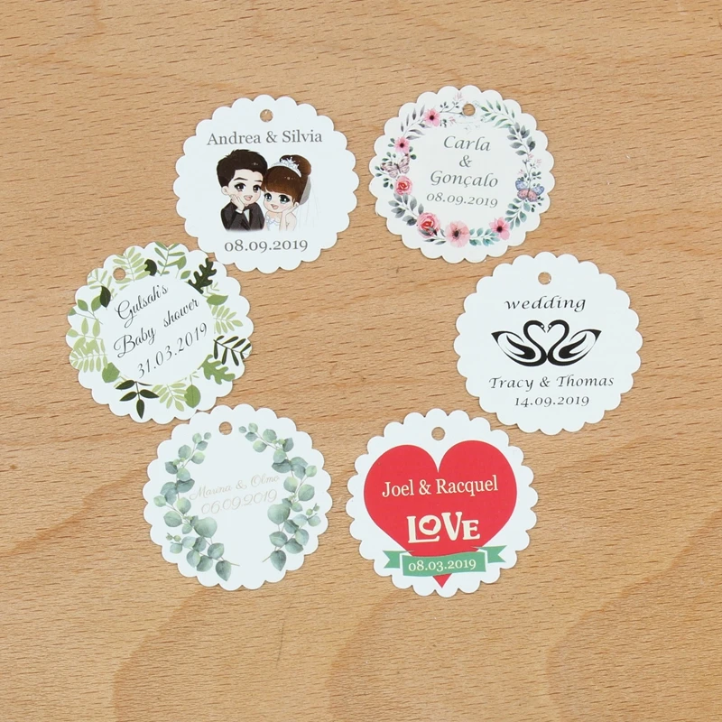 Персональный логотип Свадебные идентификатор конфетная Сумка Теги Юбилейная