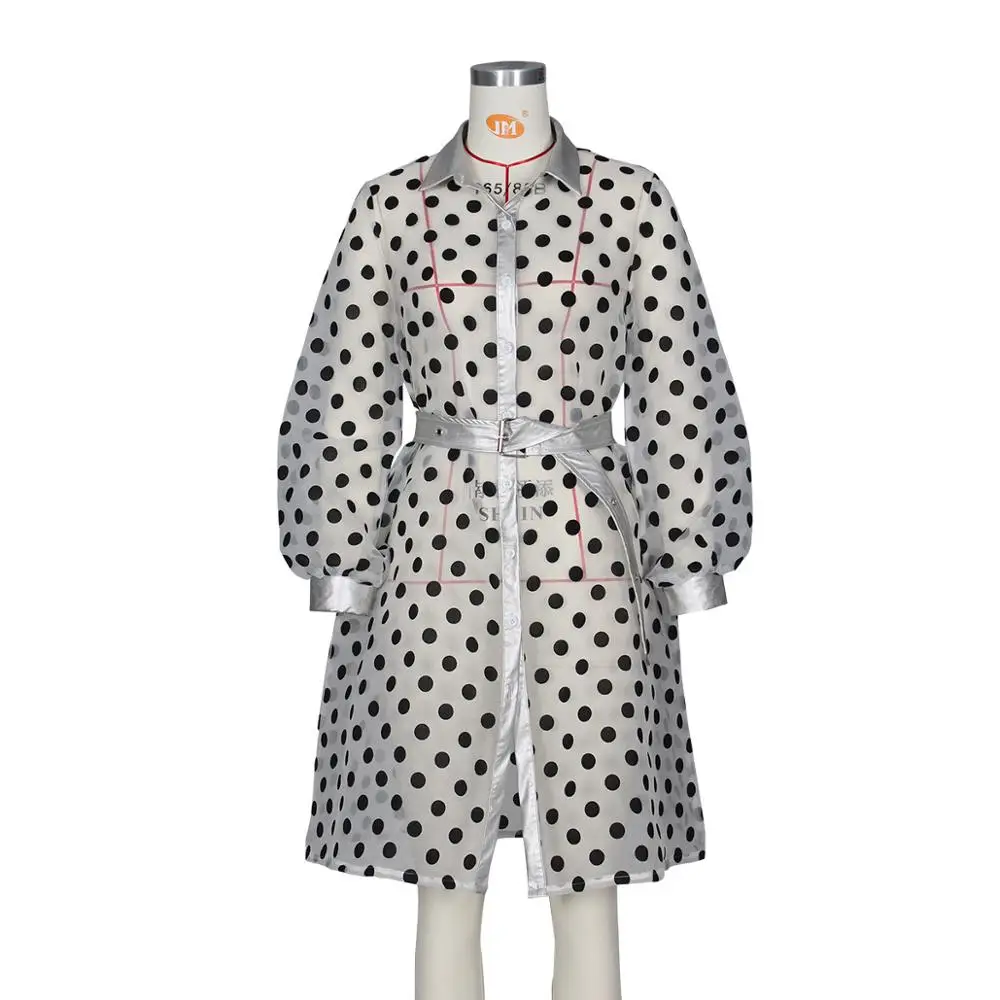 Сексуальные рубашки из органзы с принтом в горошек платье на элегантных кнопках Воротник под горло женское