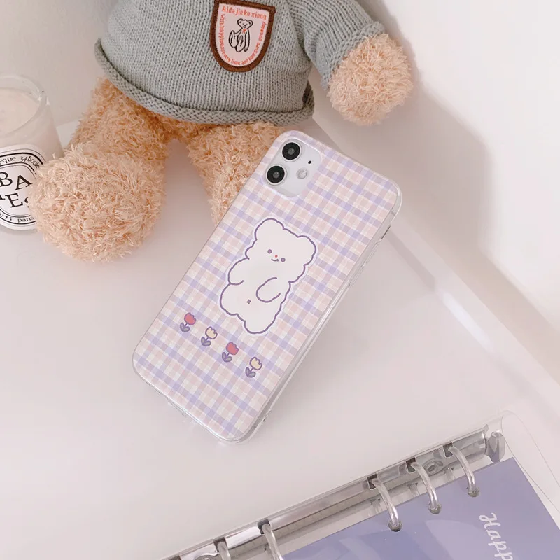 retro smile bear lattice flower phone case for iphone 12 11 pro max xr x xs max 7 8 plus 12 mini 7plus case cute silicone cover free global shipping