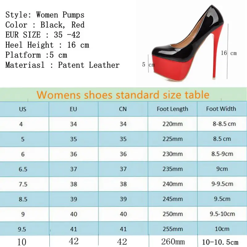 

Super Sexy Red Thick Bottom Stiletto Women Pumps Patent Leather 16 cm High Heel Female T-stage Shoes Autumn Heels Big Size 41 42