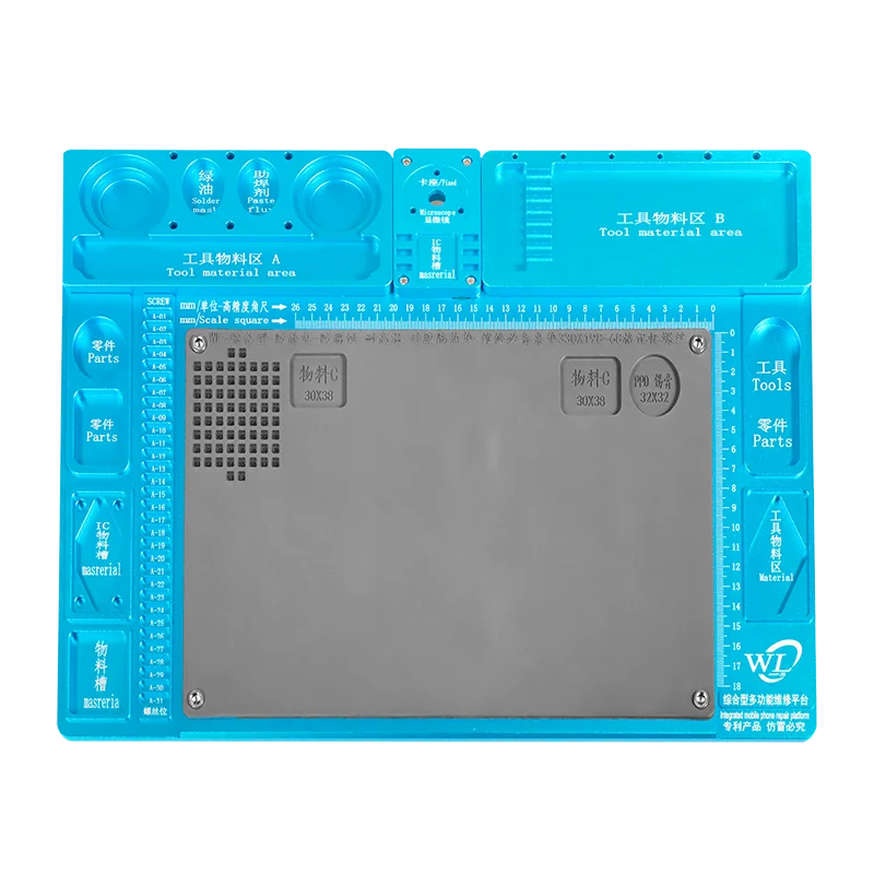 Blue Многофункциональная подкладка из алюминиевого сплава для микроскопа, жаростойкий коврик для ремонта телефона - Цвет: Blue