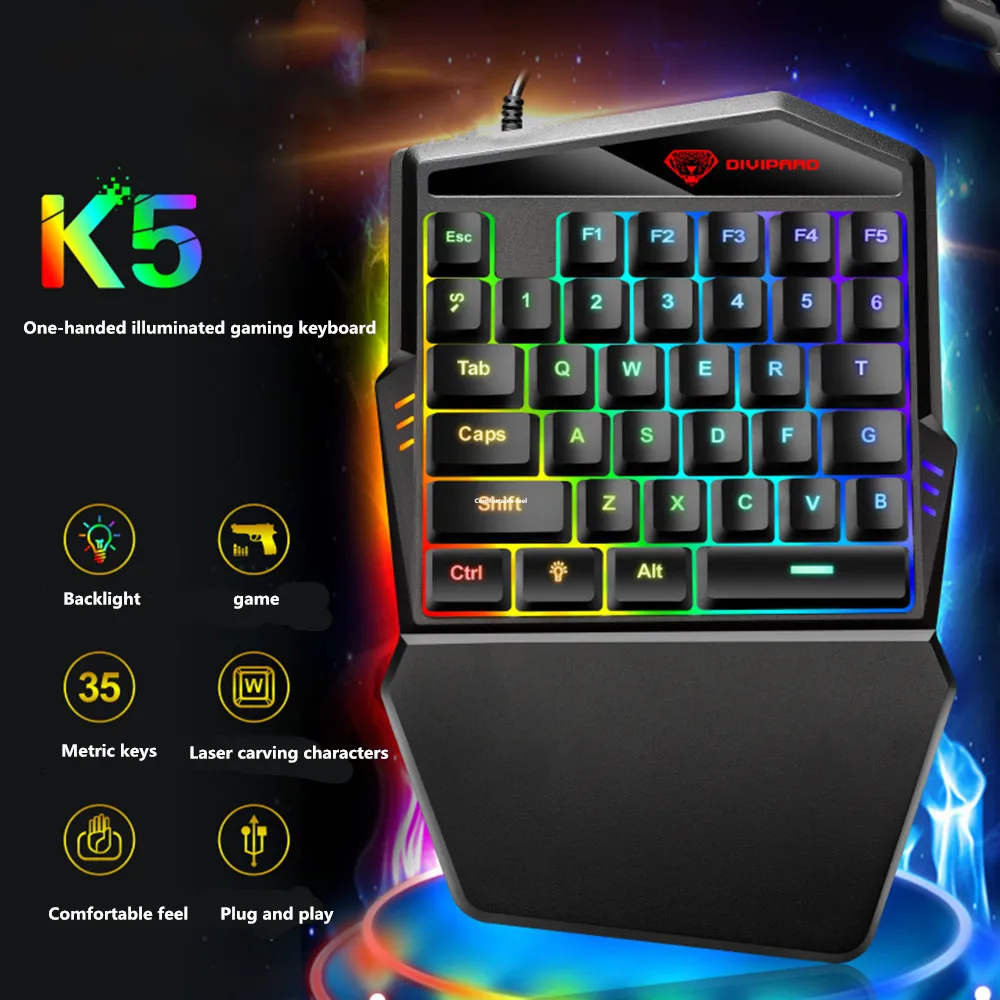 Проводной k5 1 5 м (с помощью одной руки игровая клавиатура 35 ключ мембранная с