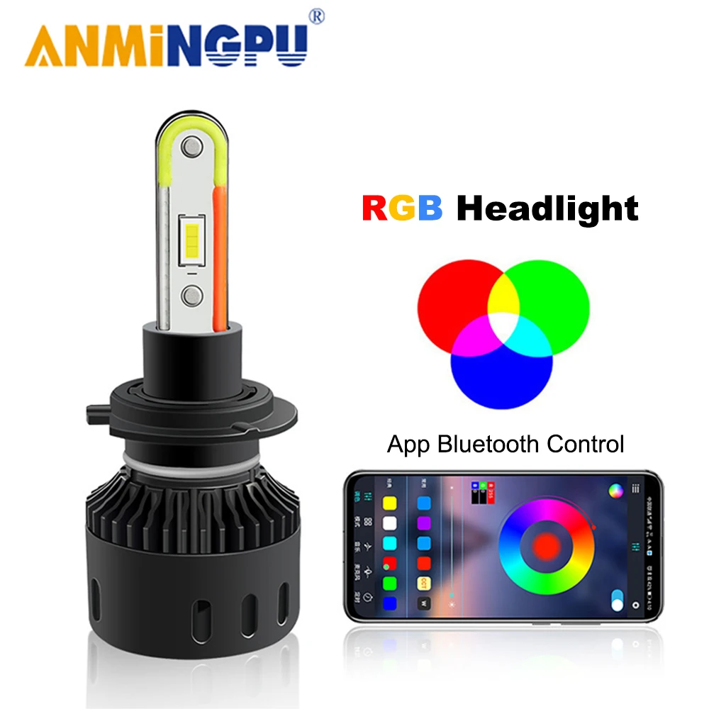 

ANMINGPU H7 Led Canbus H11 H8 H9 12000/LM RGB H4 Led Car Headlight Bulbs 9005 HB3 9006 HB4 Hir2 9012 Led App Bluetooth Control