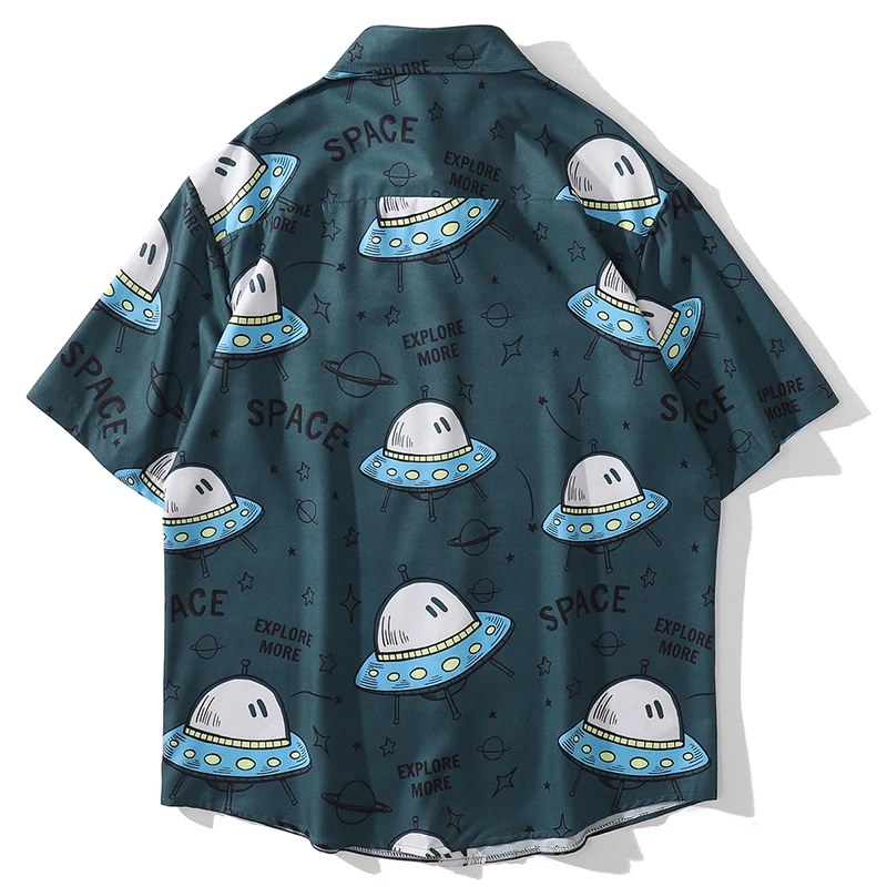 2021 Hip Hop Shirt Streetwear Men Cartoon Space Print Hawaiian Shirt Harajuku Beach Shirt Short Sleeve Summer Aloha Shirt Thin