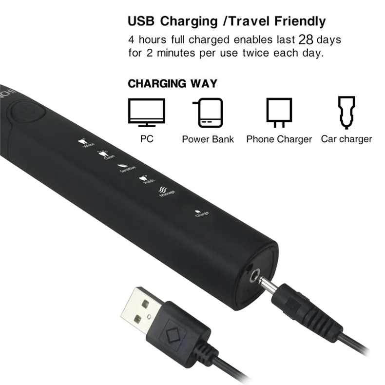 Звуковая электрическая зубная щетка USB перезаряжаемая Водонепроницаемая зубная щетка для взрослых уход за зубами 5 режимов 2 мин таймер гигиена полости рта