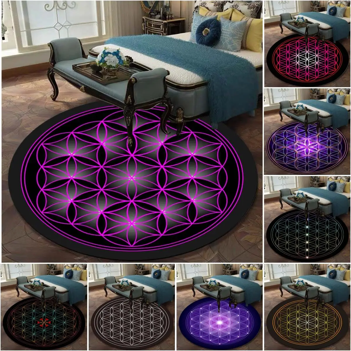 Фиолетовый живой цветочный узор круглый коврик для пола ковер гостиной ванной