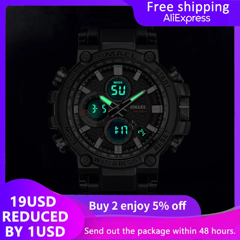 Прямая поставка Мужские Цифровые часы с хронографом двойным временем мужские