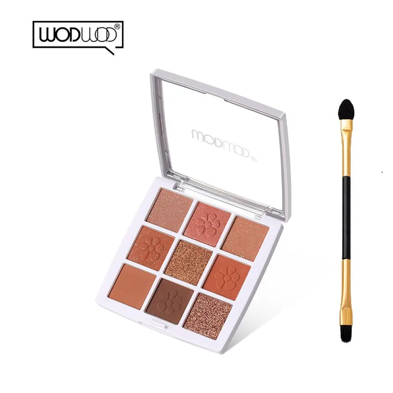 

WODWOD Fresh Matte Eye Shadow Pallete with Brush Free 9 Colors Glitter Natural Brighten Diamond Makeup Glazed Palette Cosmetics